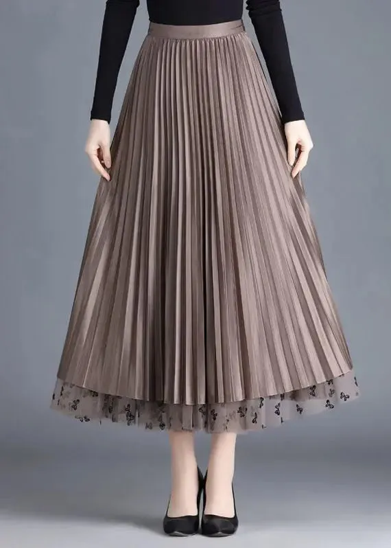 Modern Brown Butterfly Wear On Both Sides Tulle Pleated Skirts Spring HA1033