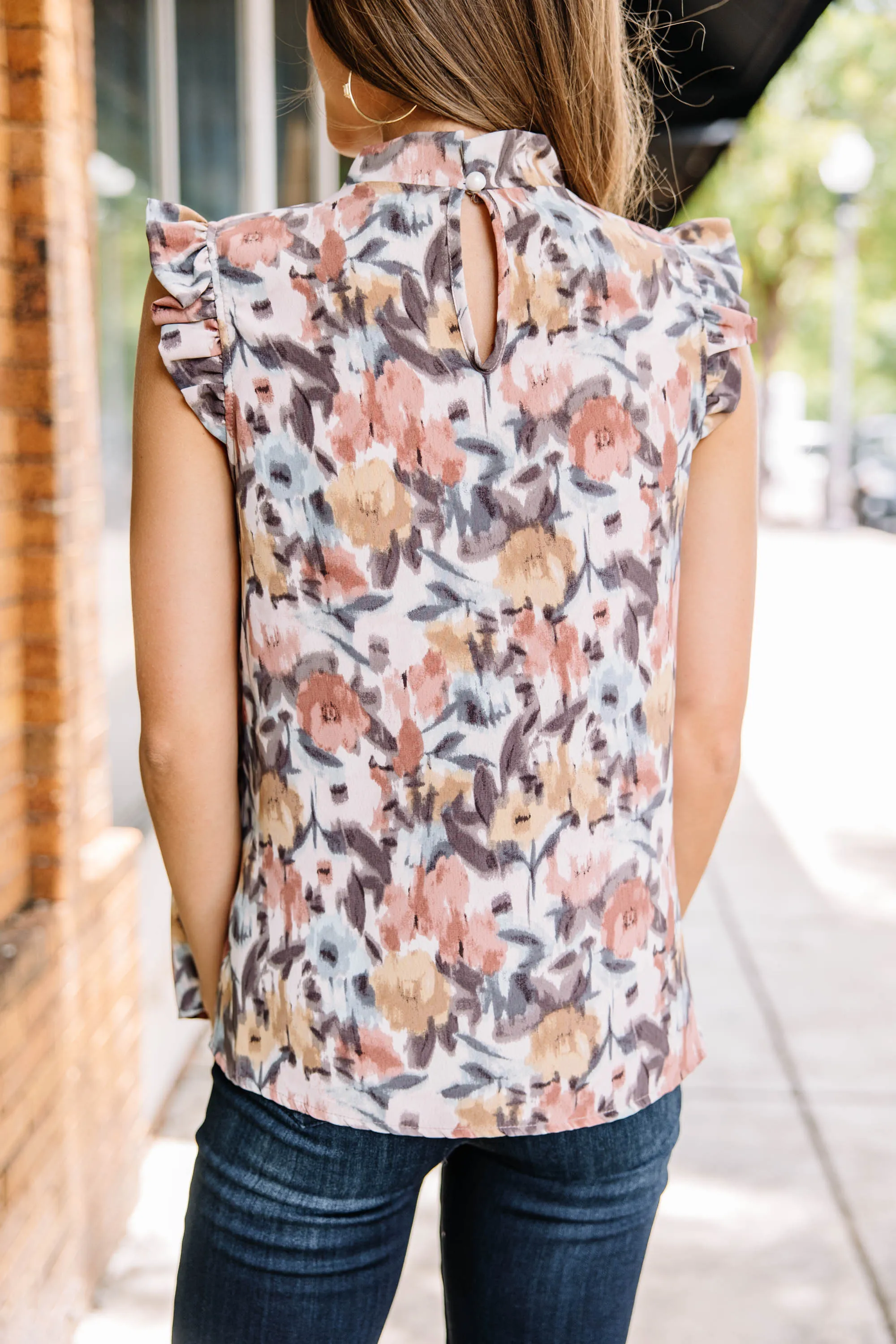 Stylish Cinnamon Brown Floral Tank Top in Need of Your Love