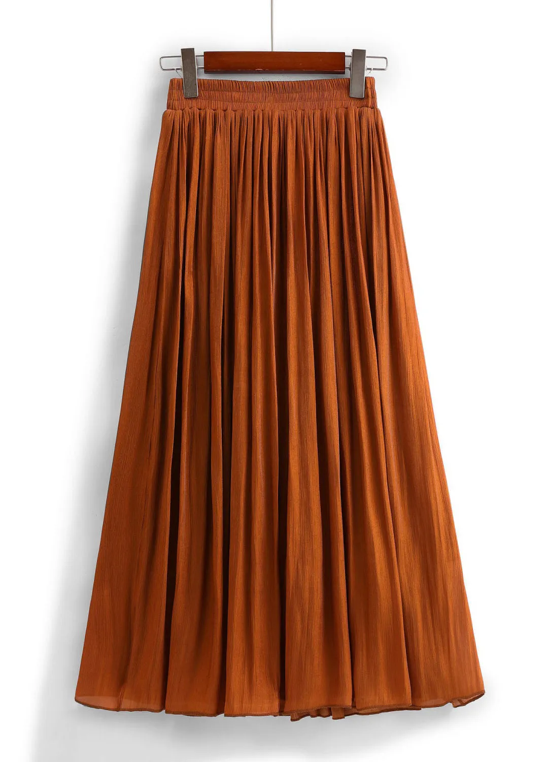 Orange Wrinkled Cotton Pleated Skirts High Waist AS1007