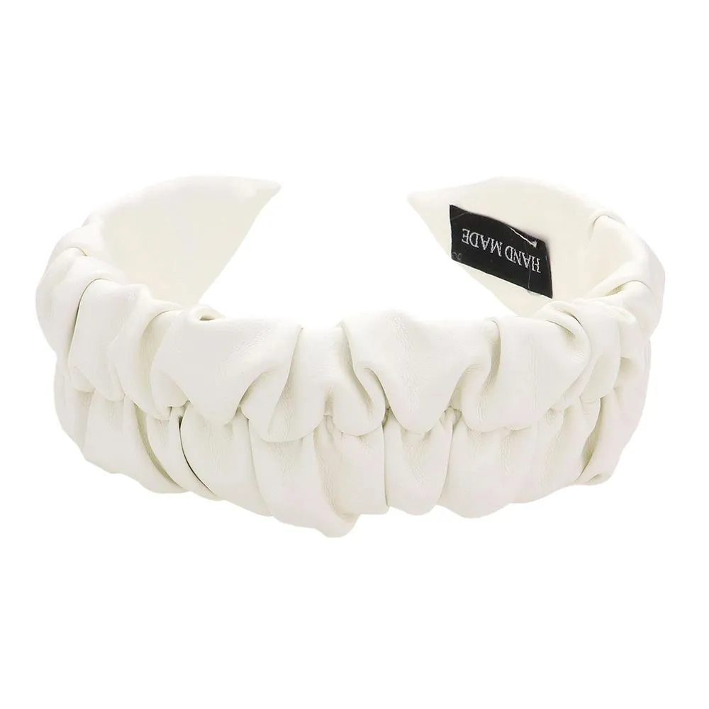 Pleated Solid Faux Leather Headband