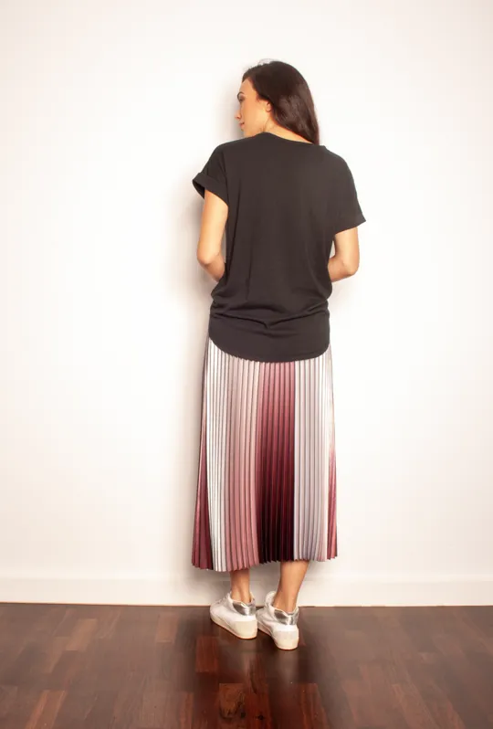 Sunray Dusk Rainbow Pleated Midi Skirt