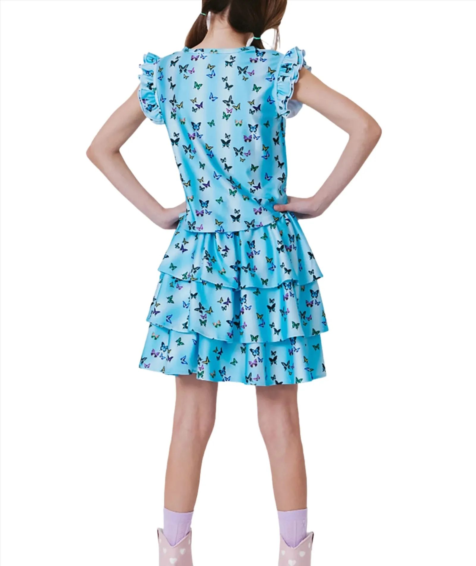 Terez Girls Blue Butterflies Tiered Skirt