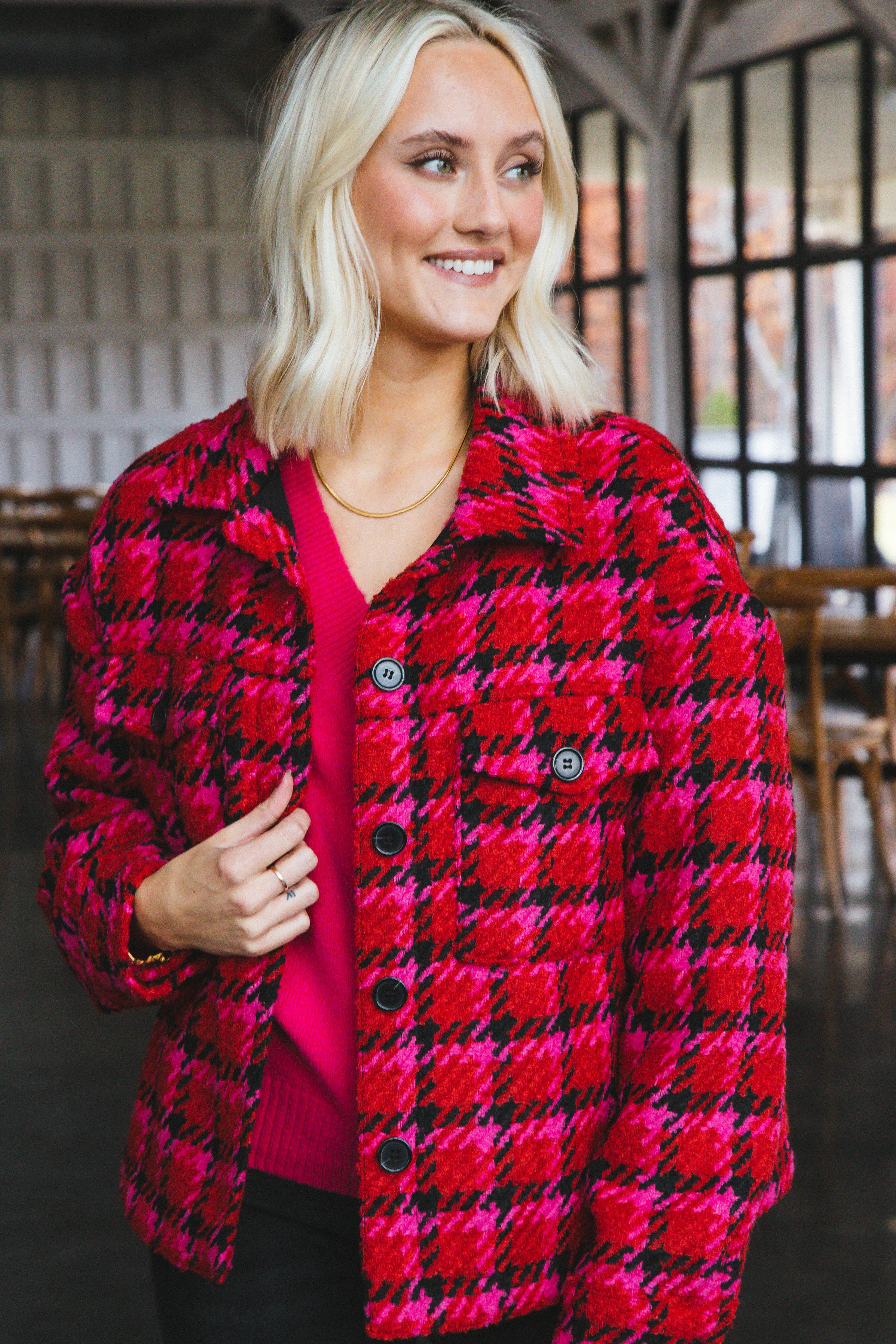 The Shacket Houndstooth Plaid, Lipstick | Sanctuary