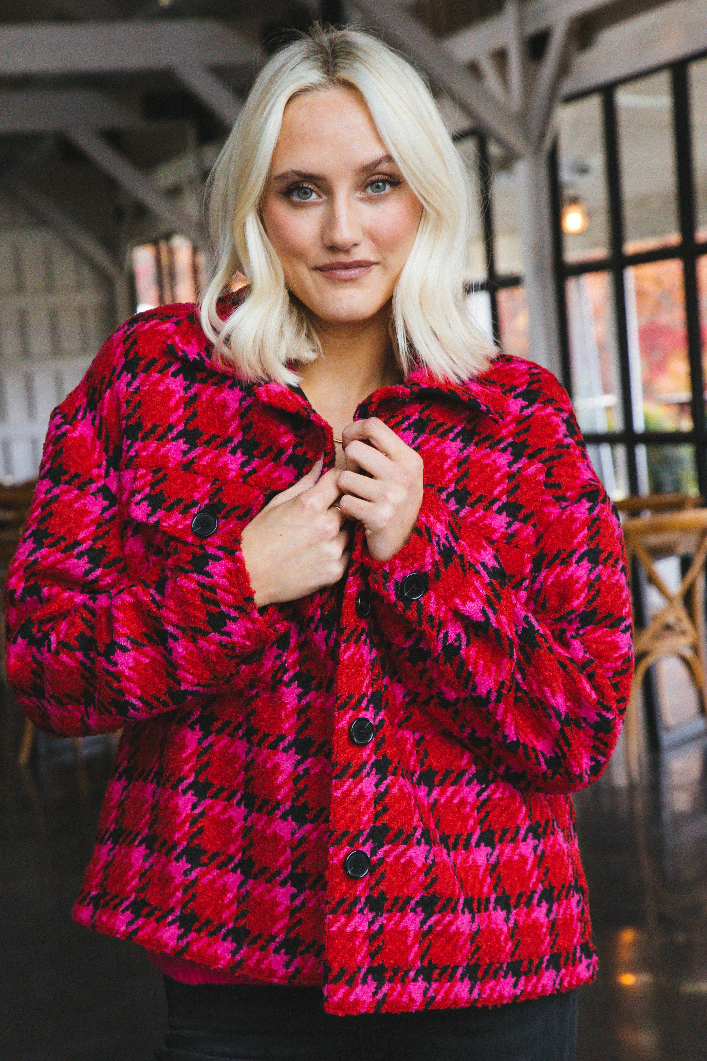 The Shacket Houndstooth Plaid, Lipstick | Sanctuary