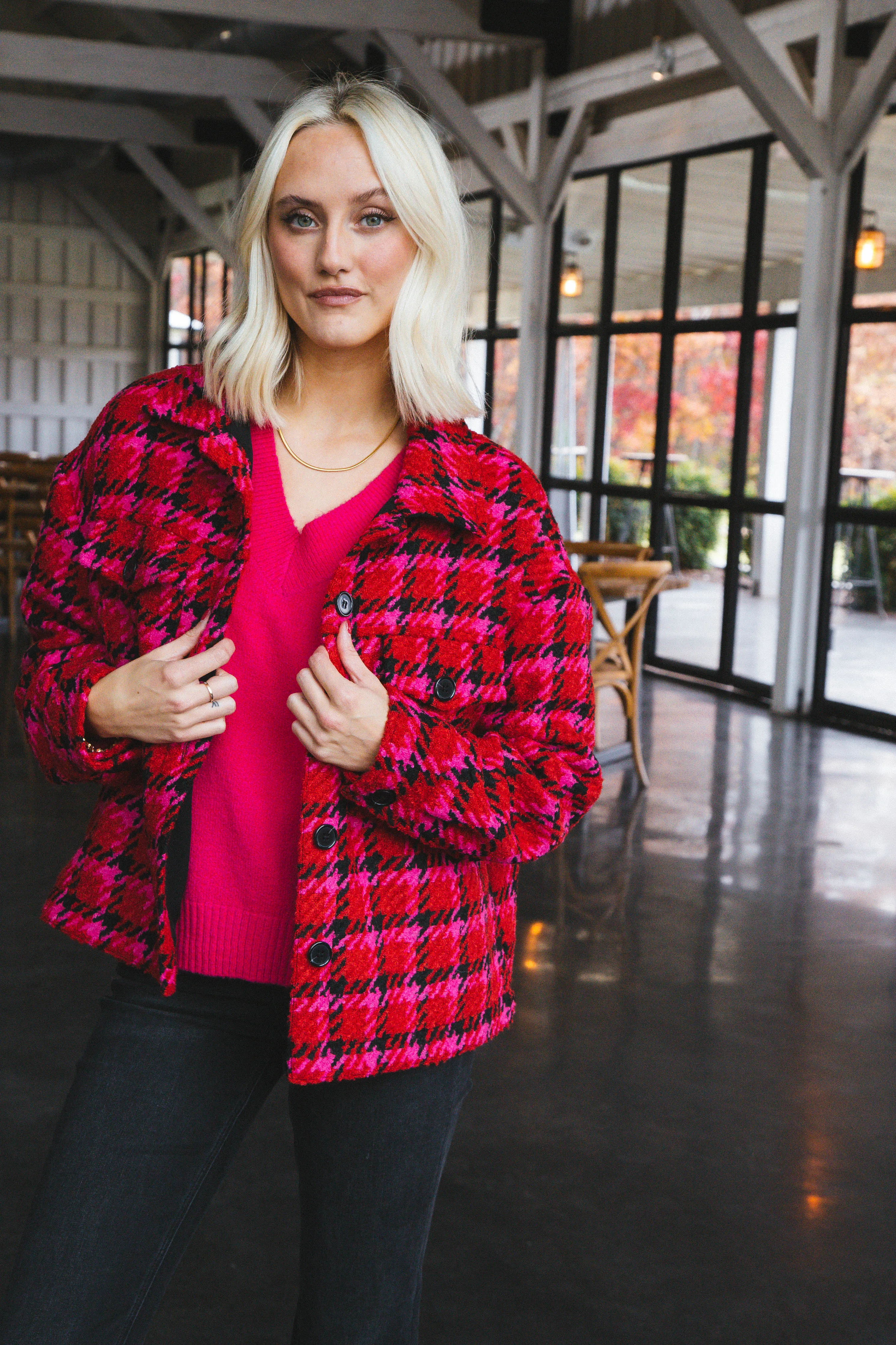 The Shacket Houndstooth Plaid, Lipstick | Sanctuary