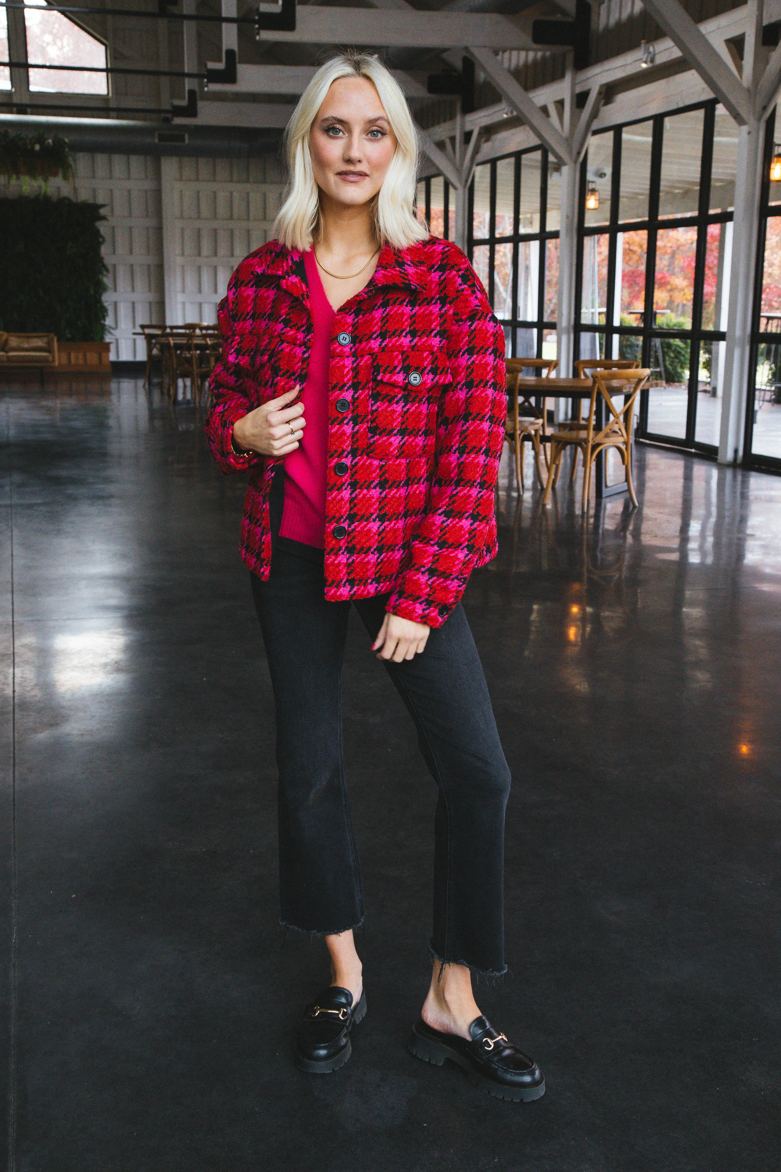 The Shacket Houndstooth Plaid, Lipstick | Sanctuary