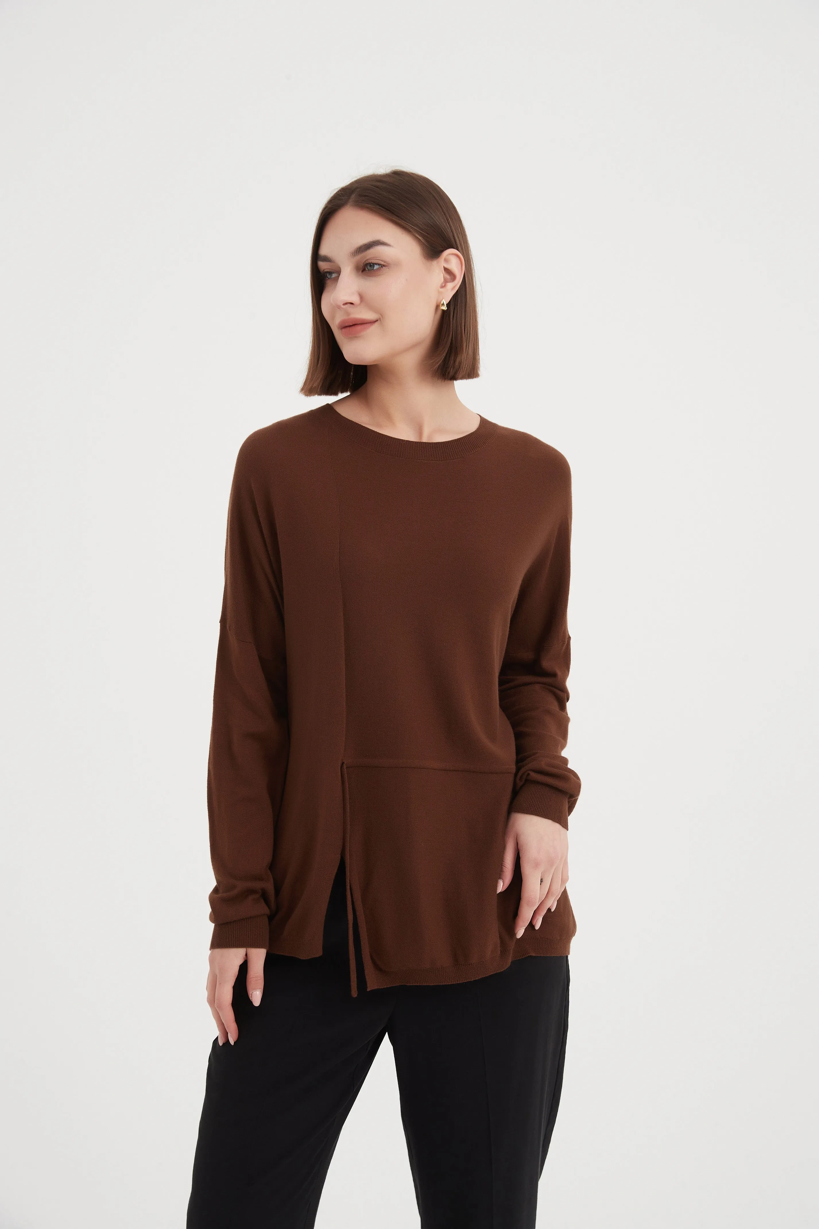 Tirelli - Split Detail Knit Top - Mocha