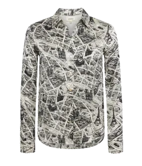 Tyler Long Sleeve Shirt in Ecru Multi Map of Paris