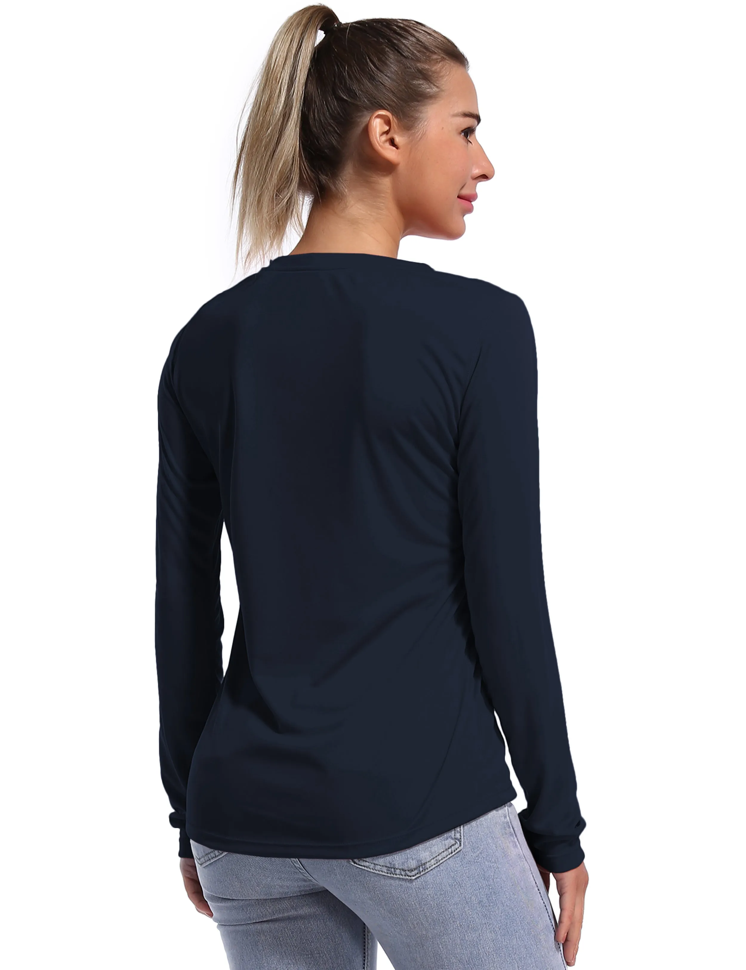 V Neck Long Sleeve Athletic Shirts darknavy