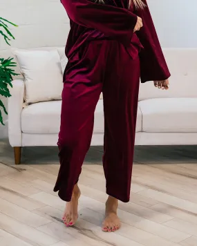 Velvet Wide Leg Pants - Wine FINAL SALE