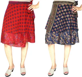 Wholesale 2 Pcs Lot Two Layers Women's Sari Magic Wrap Short Skirt Indian